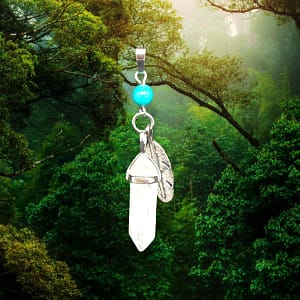 Dije Cuarzo cristal Blanca Combinado con Pluma de Ángel