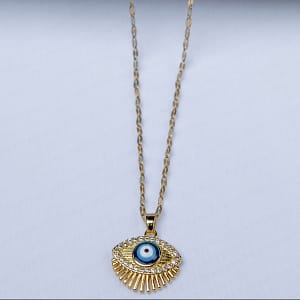 Cadena con Dije de Ojo Turco Azul con Pequeños Brillantes