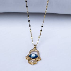 Cadena Hamsa o Mano de Fátima con Ojo Turco y Brillantes